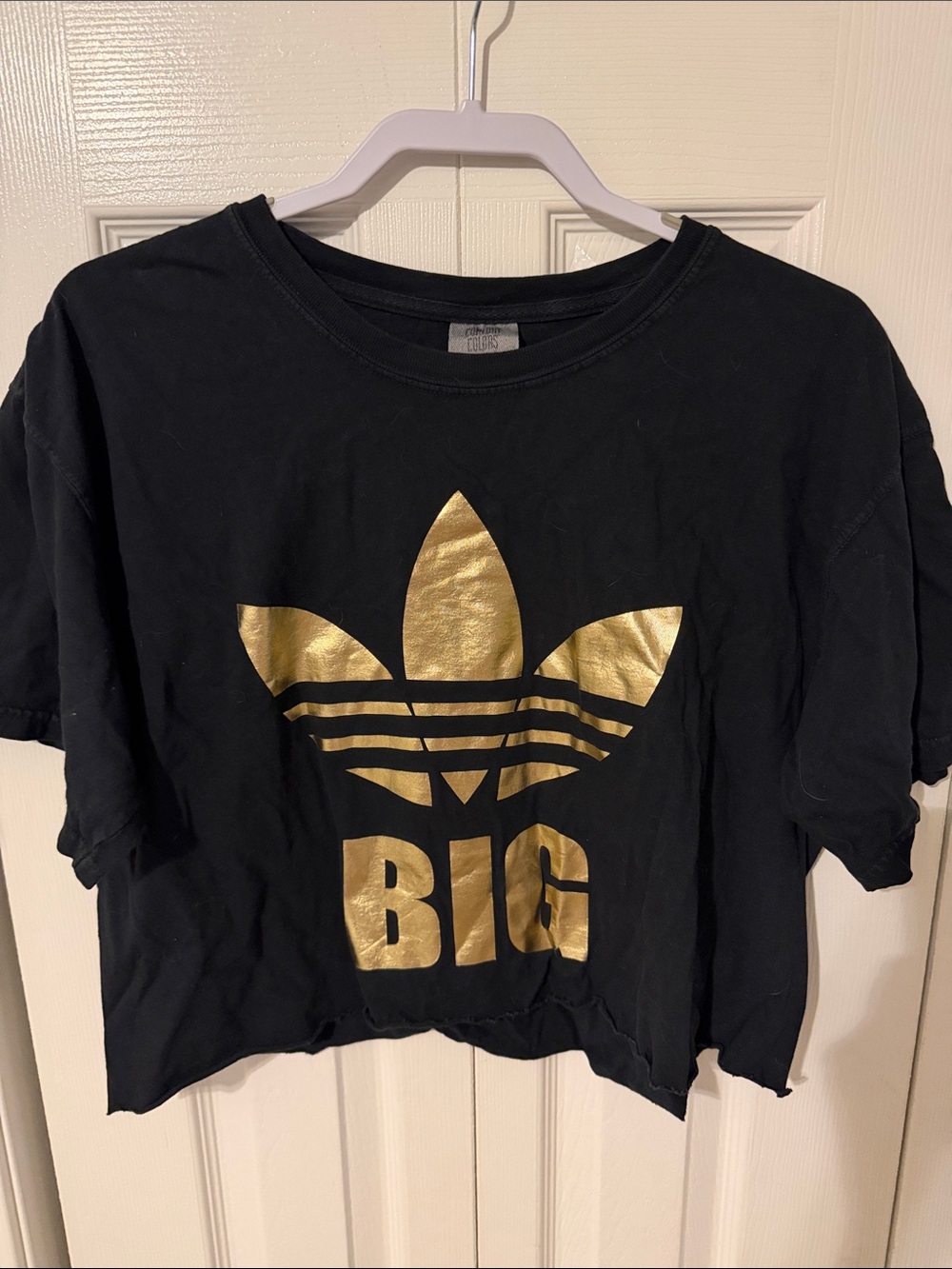 Women’s Big/Little Sorority Black Crop Tee with Metallic Gold Graphic